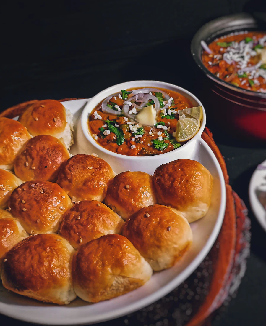 Spiced pav bhaji served with soft, buttery pav buns